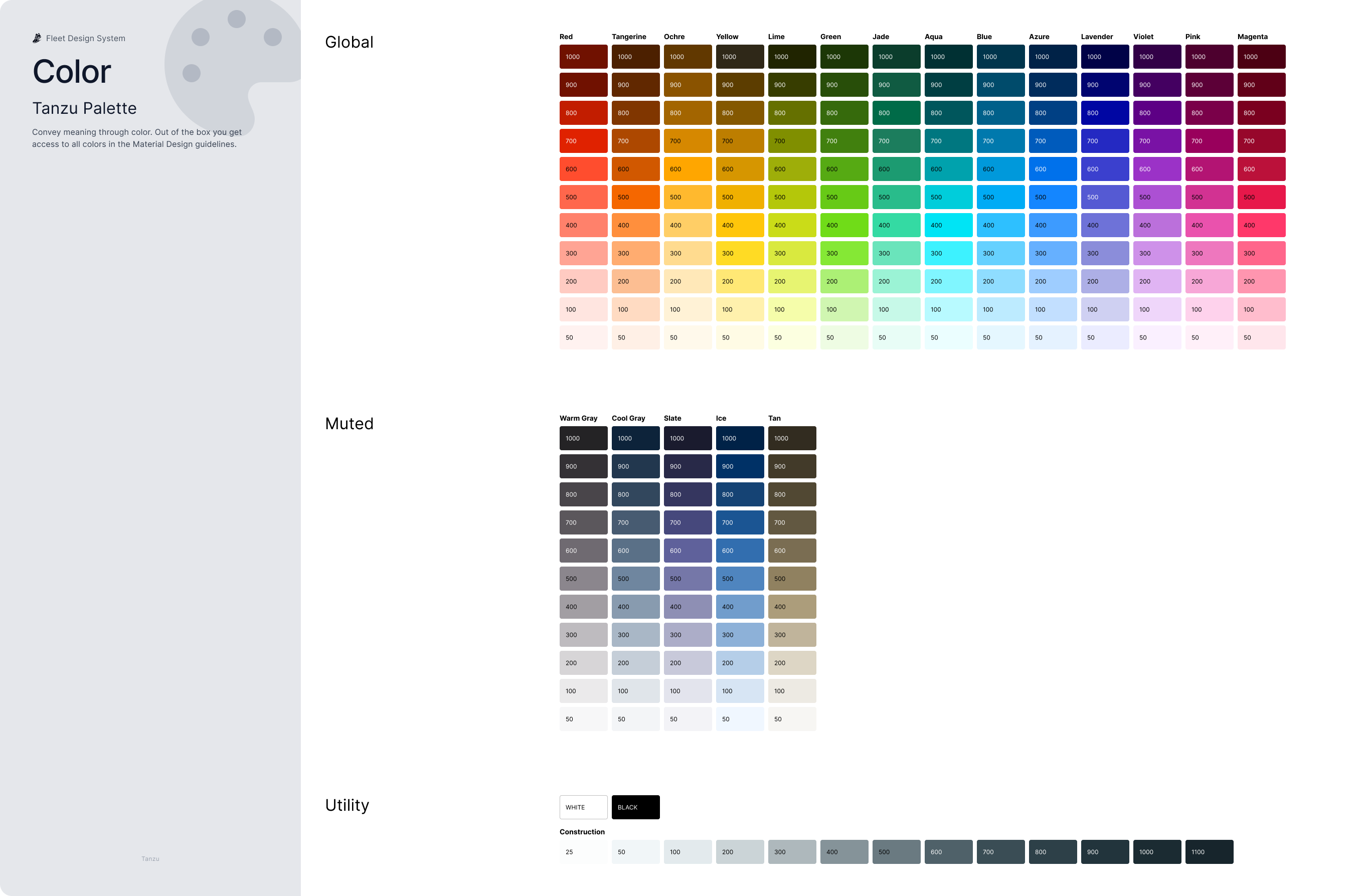 A series of color swatches, showing the depth of the VMware Tanzu color palette